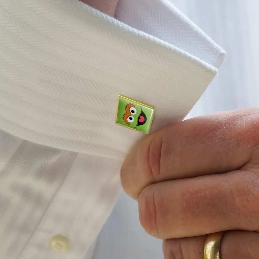 GRAPHICS & MORE Sesame Street Oscar The Grouch Face Square Cufflink Set - Silver or Gold