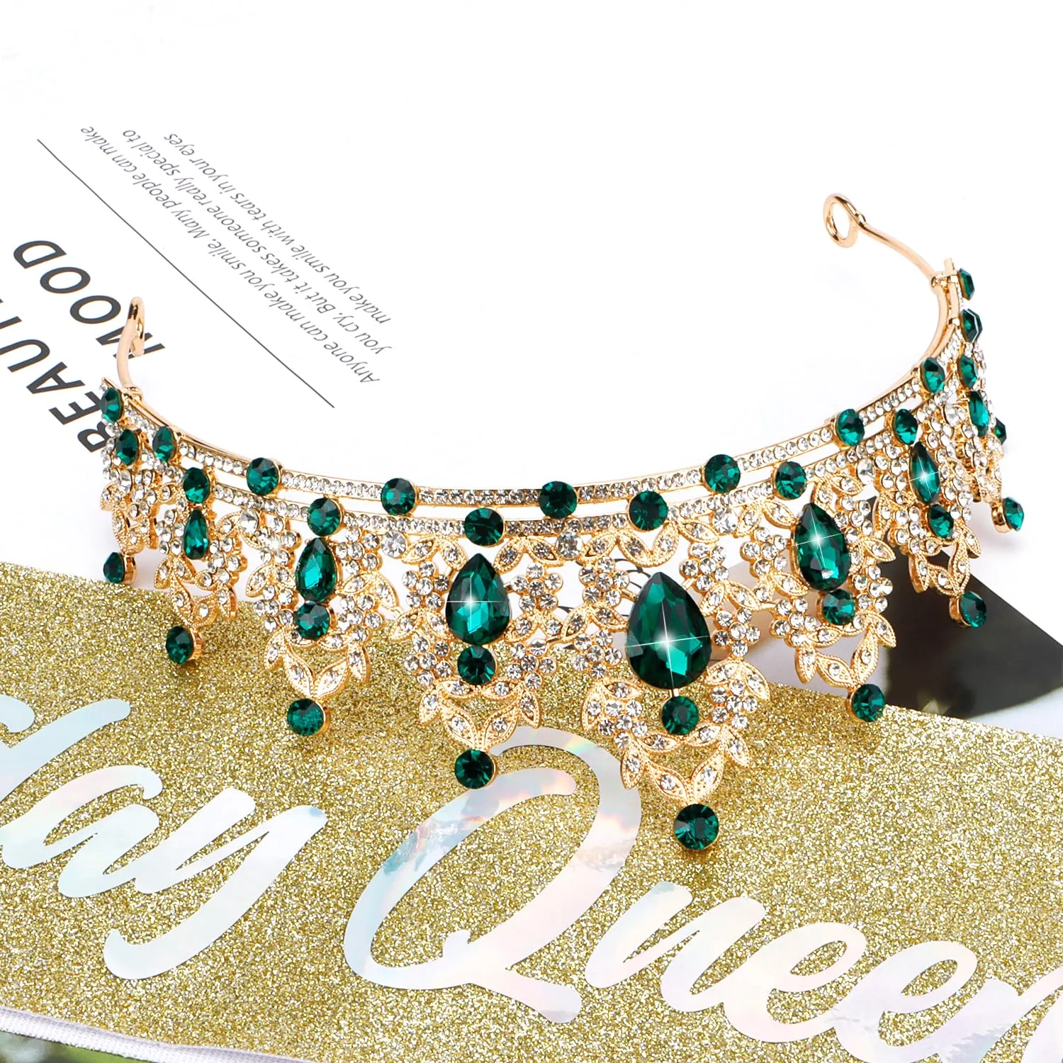 Green Birthday Crown and Birthday Queen Sash Tiara Birthday Girls Women Crystal Crown Princess Birthday Party Decorations Rhinestone Happy Birthday Accessories for Party Birthday Gifts, EF8277