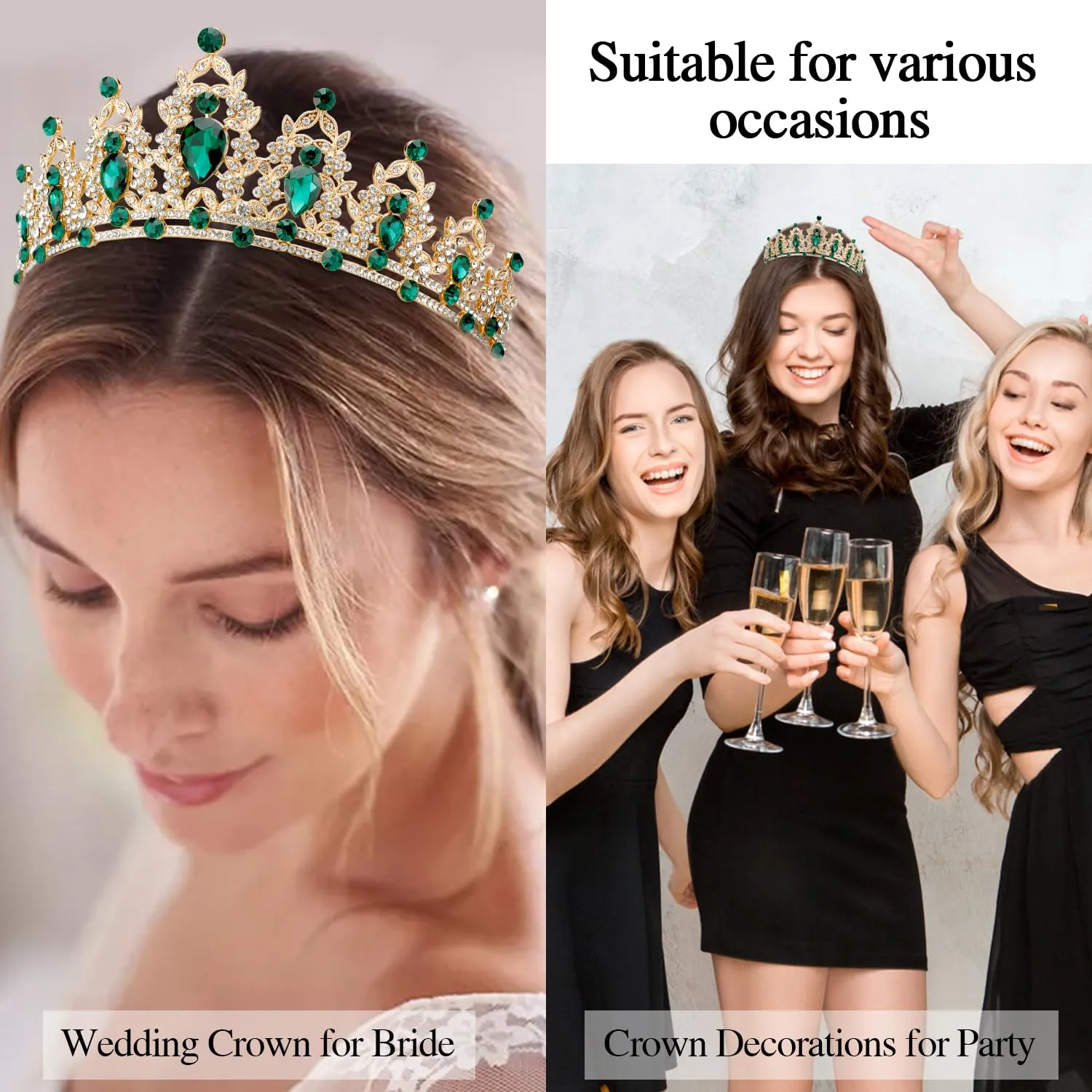 Green Birthday Crown and Birthday Queen Sash Tiara Birthday Girls Women Crystal Crown Princess Birthday Party Decorations Rhinestone Happy Birthday Accessories for Party Birthday Gifts, EF8277