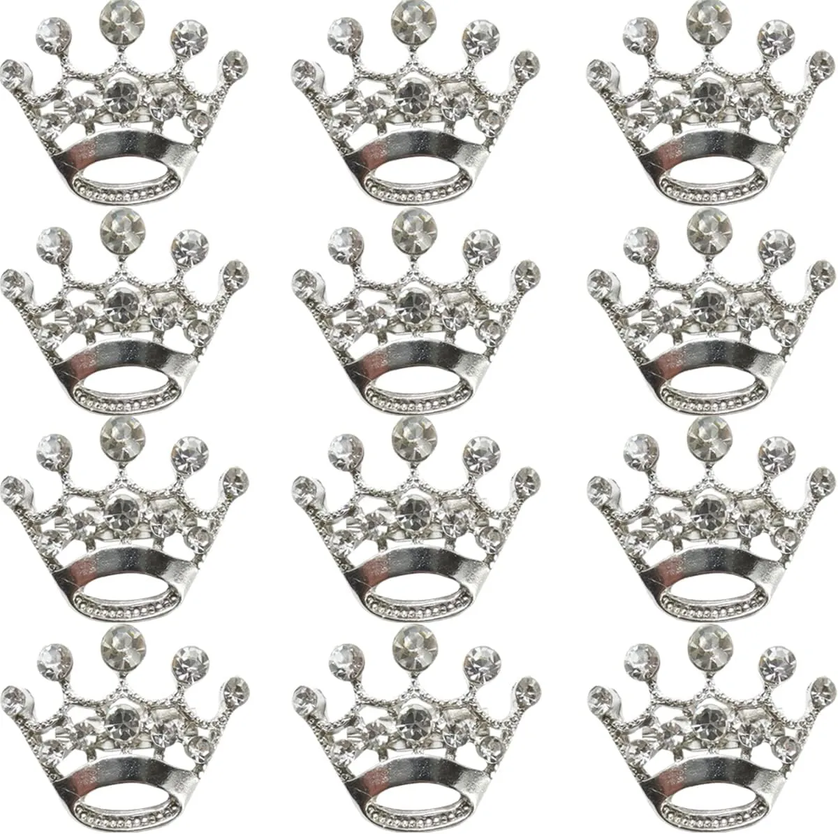 GXXMEI 12PCS Tiara Crown Brooch Pin Wedding Party Pageant Brooch (Silver)