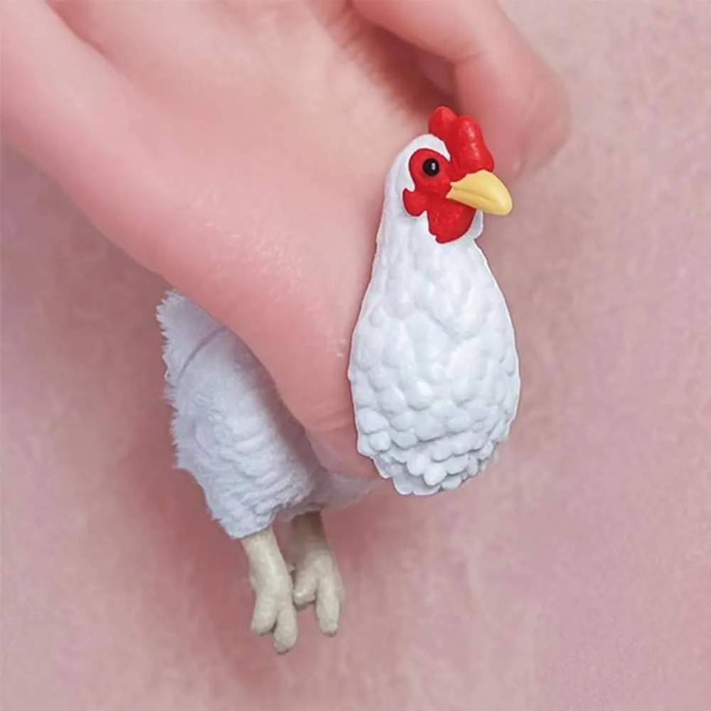 Hand Painted Chicken Earrings - Realistic Mini Chicken Studs, Hypoallergenic Resin Hen Chickens Earring, Animal Rooster Drop Dangle Earrings, Cute Farm Chicken Jewelry, Gift for Women