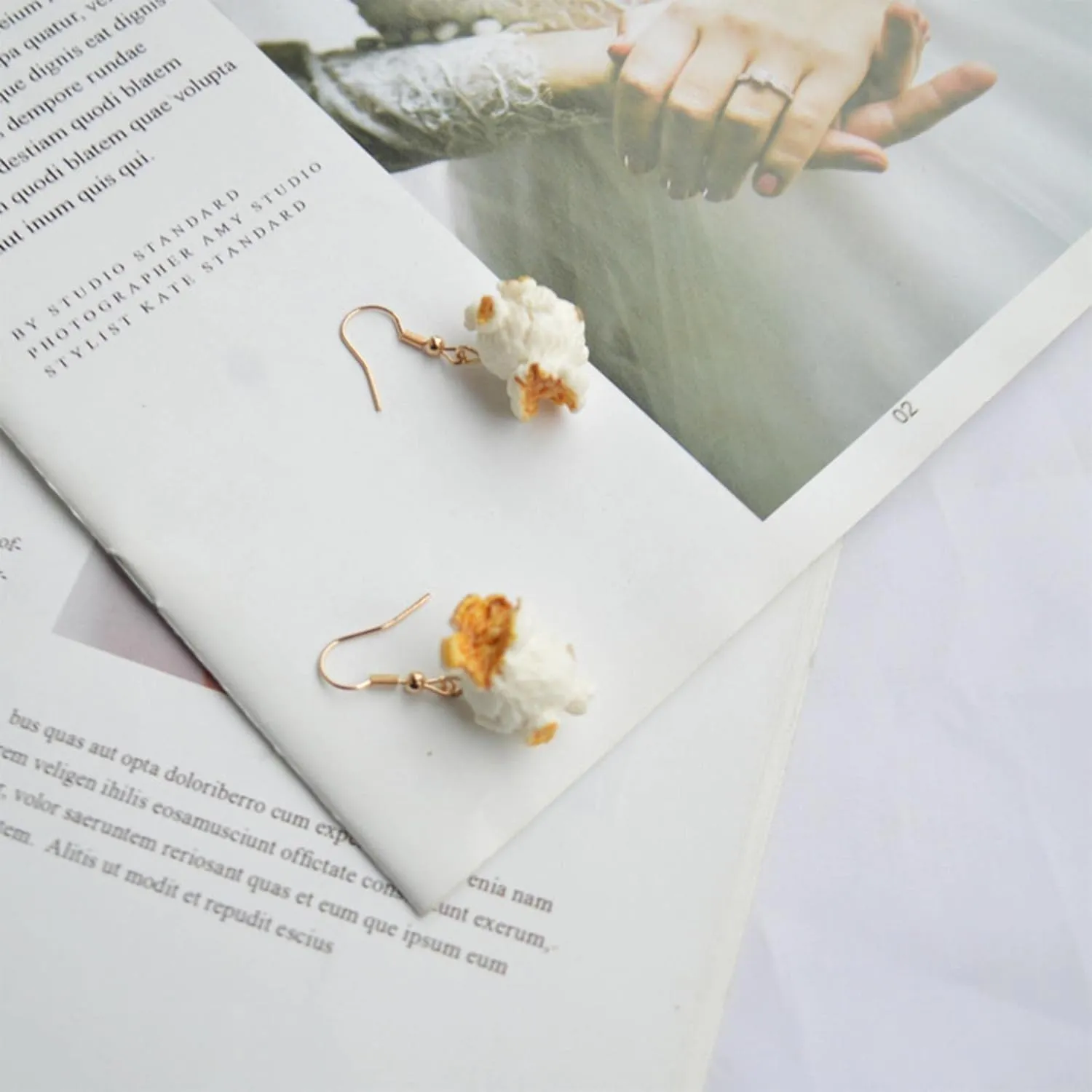 Handmade Resin Simulation Popcorn Dangle Hypoallergenic Earrings Creative Funny Ice-Cream Popcorn Dangle Drop Earrings Set