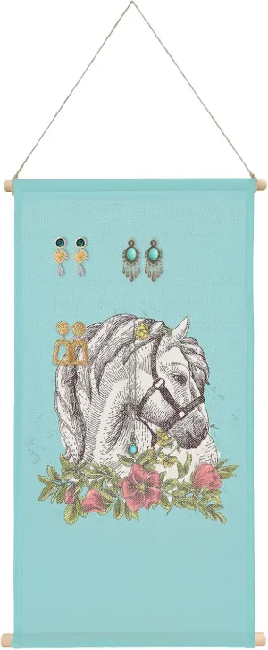 Hanging Earring Jewelry Organizer Bohemian White Horse Stub Earring Holder Necklace Earring Display Large Capacity Earring Hanging Organizer for Women Girls 12"x24"