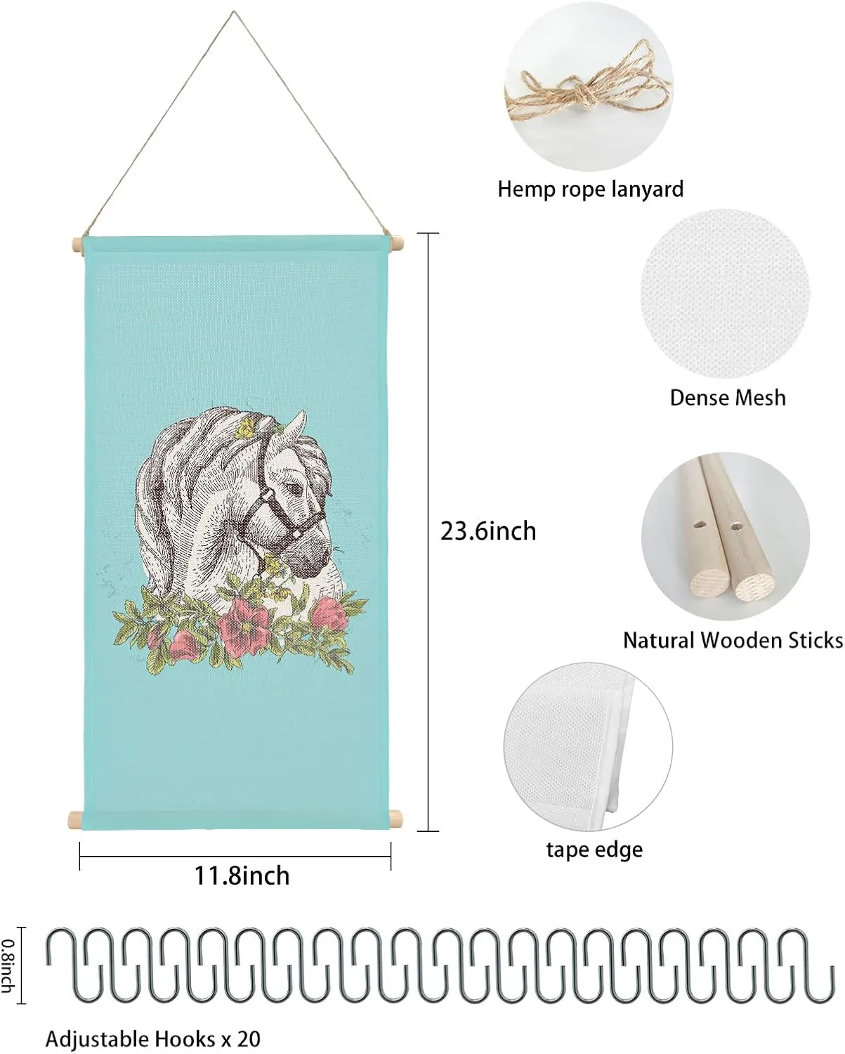 Hanging Earring Jewelry Organizer Bohemian White Horse Stub Earring Holder Necklace Earring Display Large Capacity Earring Hanging Organizer for Women Girls 12"x24"