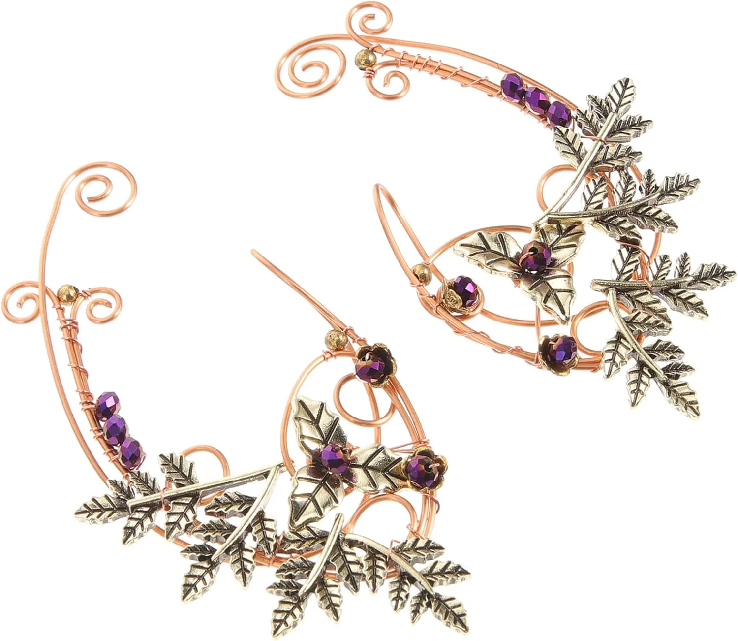 Happyyami 1 Pair Elf Ear Clip Elf Fairy Earrings Fairy Costume Ear Wrap Leaf Beads Earrings Leaf Earrings for Women No Pierced Ear Clip Elven Costume Cosplay Ladies Earrings Alloy Miss Cuff