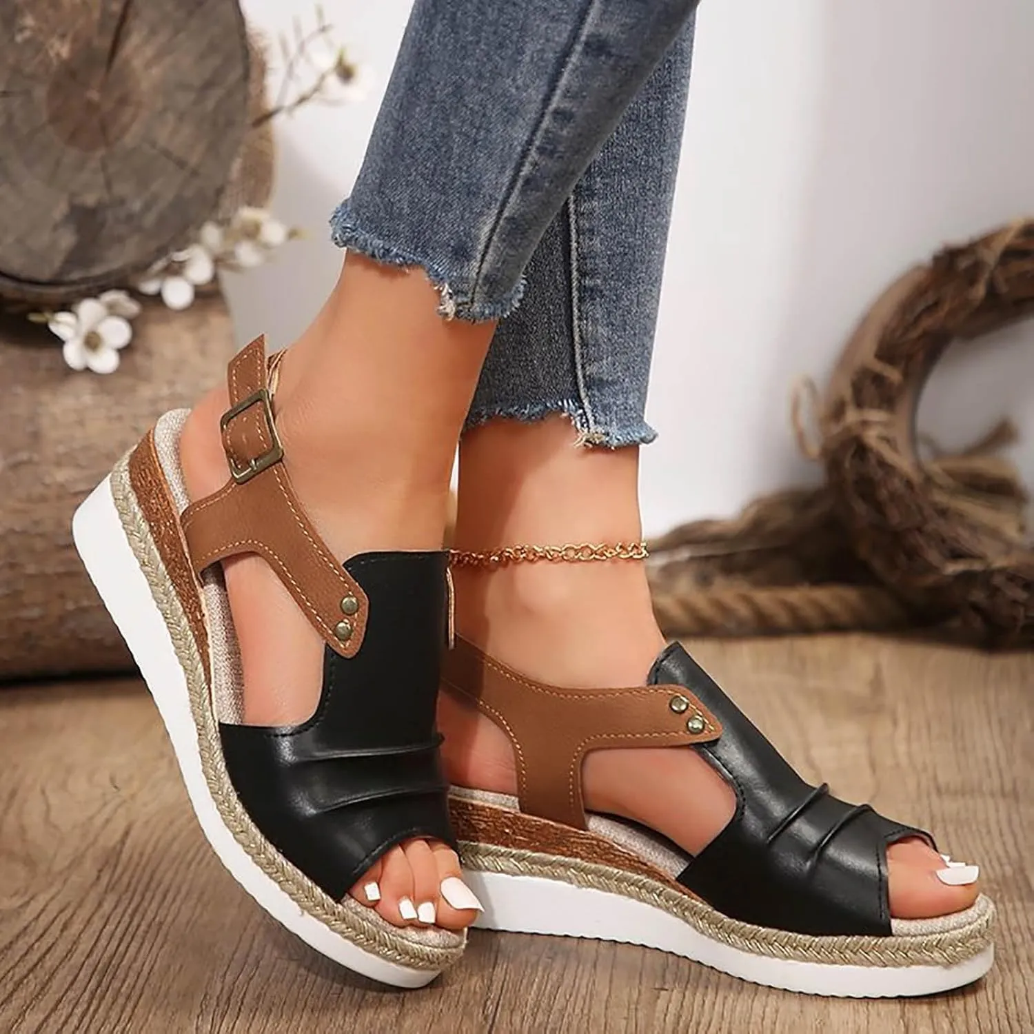 Hbeylia Orthopedic Wedge Sandals for Women Casual Summer Espadrille Platform Dressy Ankle Strap Sandal Strappy Arch Support Beach Comfortable Wedges Dress Shoes Women's Platform & Wedge Sandals