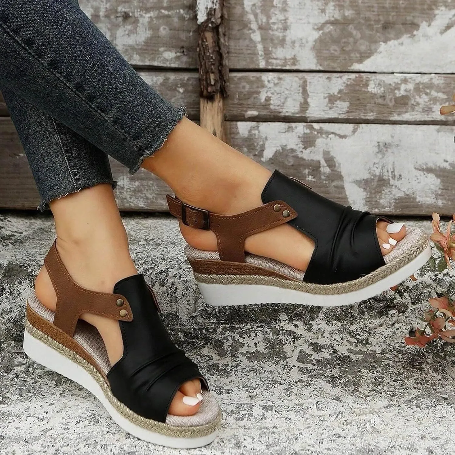 Hbeylia Orthopedic Wedge Sandals for Women Casual Summer Espadrille Platform Dressy Ankle Strap Sandal Strappy Arch Support Beach Comfortable Wedges Dress Shoes Women's Platform & Wedge Sandals