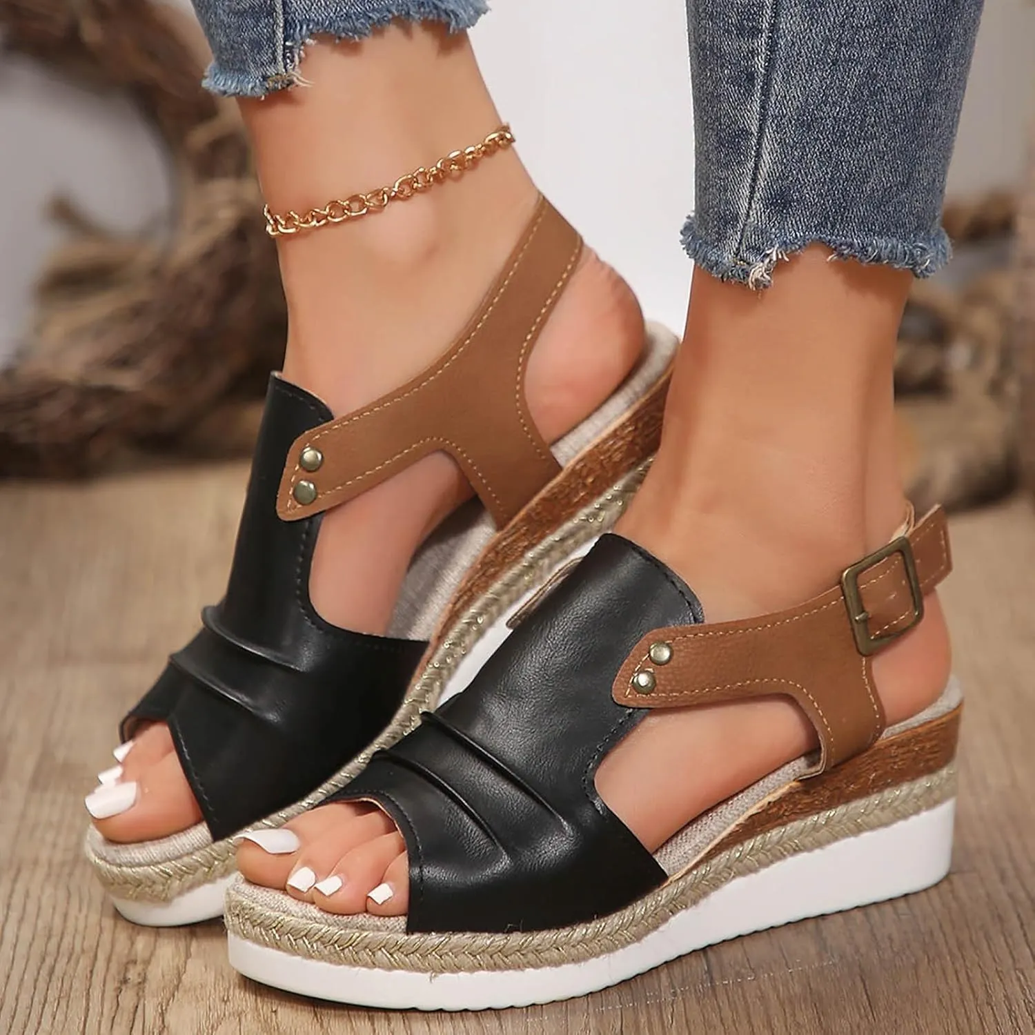 Hbeylia Orthopedic Wedge Sandals for Women Casual Summer Espadrille Platform Dressy Ankle Strap Sandal Strappy Arch Support Beach Comfortable Wedges Dress Shoes Women's Platform & Wedge Sandals