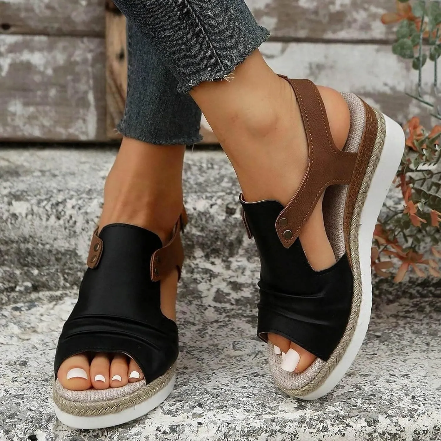 Hbeylia Orthopedic Wedge Sandals for Women Casual Summer Espadrille Platform Dressy Ankle Strap Sandal Strappy Arch Support Beach Comfortable Wedges Dress Shoes Women's Platform & Wedge Sandals