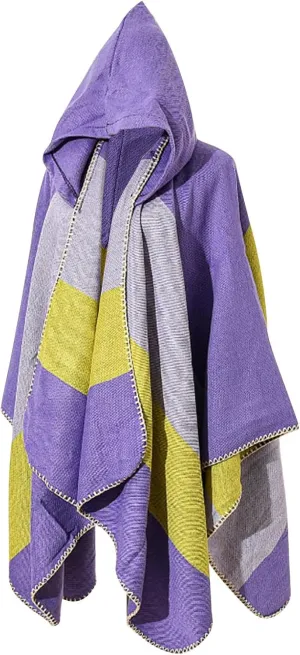 HGps8w Knitted Hooded Cape for Women Dressy Color Block Shawl Wraps Sweater Poncho Cape Cardigan Cloak Winter Coat