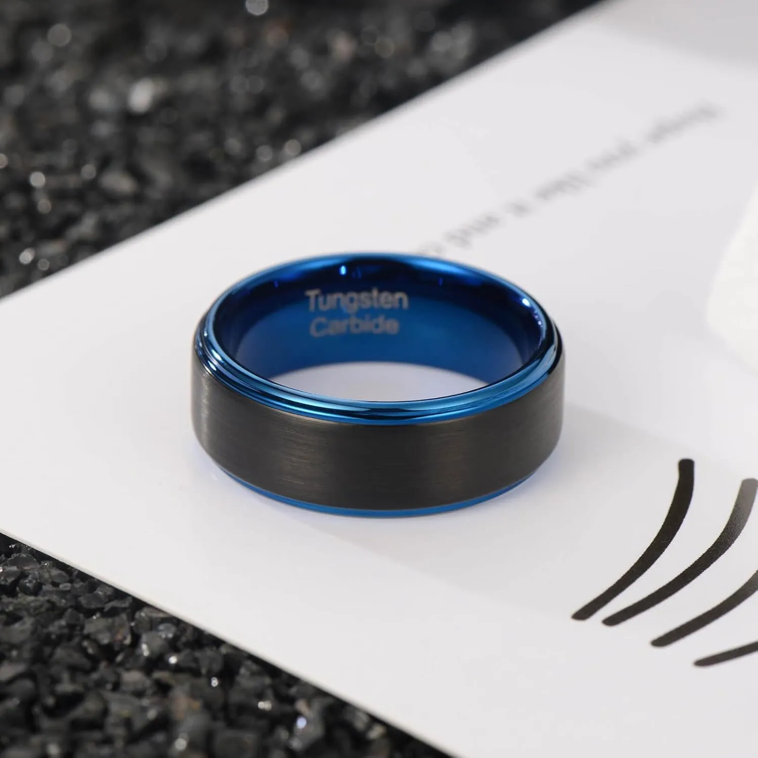 Holizaly 8mm Men's Tungsten Carbide Wedding Ring Blue Concave Groove Engagement Commitment Polished Finishing Comfort Fit Size 6-13