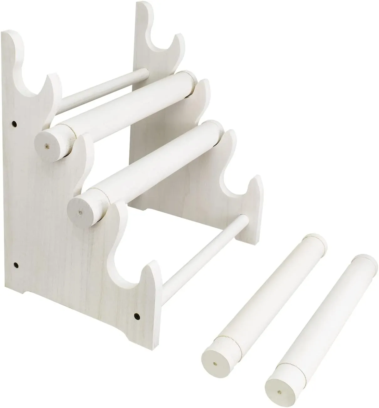 Ikee Design Wooden 4 Tier Jewelry Display Bracelet Bangle Scrunchie Holder Stand for Store and Home Organization, Wash White Color