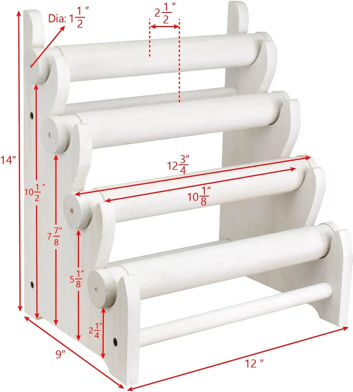 Ikee Design Wooden 4 Tier Jewelry Display Bracelet Bangle Scrunchie Holder Stand for Store and Home Organization, Wash White Color
