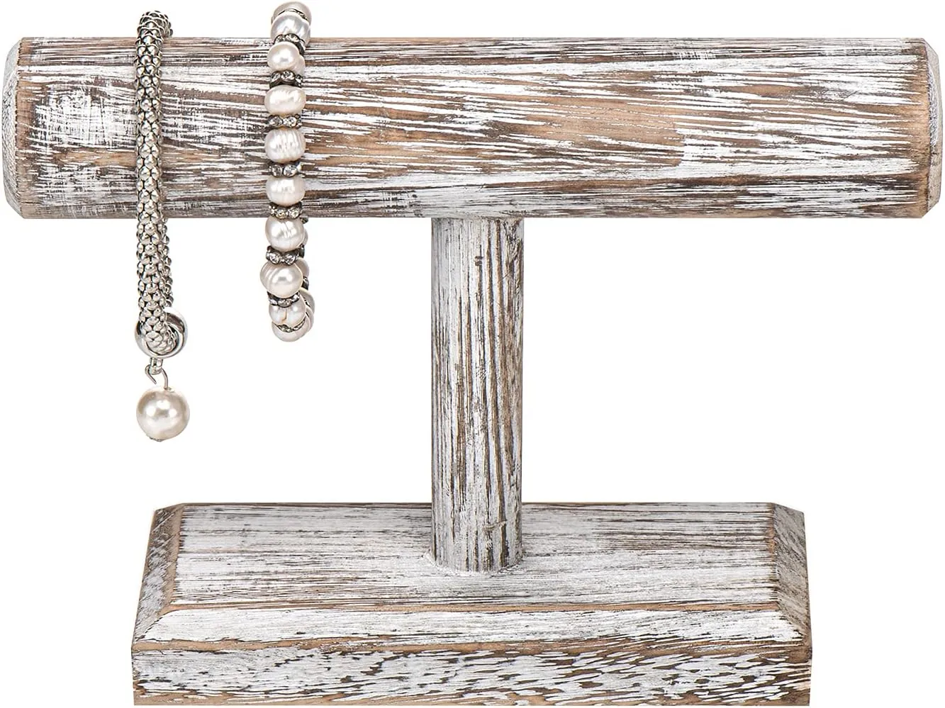 Ikee Design Wooden Display Jewelry Accessory Stand, Bracelet Scrunchies Holder Display for Store, Showcase and Home, Antique White Color, 7.9" W x 2.9" D x 5.5" H