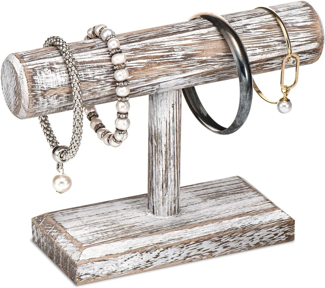 Ikee Design Wooden Display Jewelry Accessory Stand, Bracelet Scrunchies Holder Display for Store, Showcase and Home, Antique White Color, 7.9" W x 2.9" D x 5.5" H