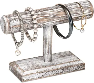 Ikee Design Wooden Display Jewelry Accessory Stand, Bracelet Scrunchies Holder Display for Store, Showcase and Home, Antique White Color, 7.9" W x 2.9" D x 5.5" H