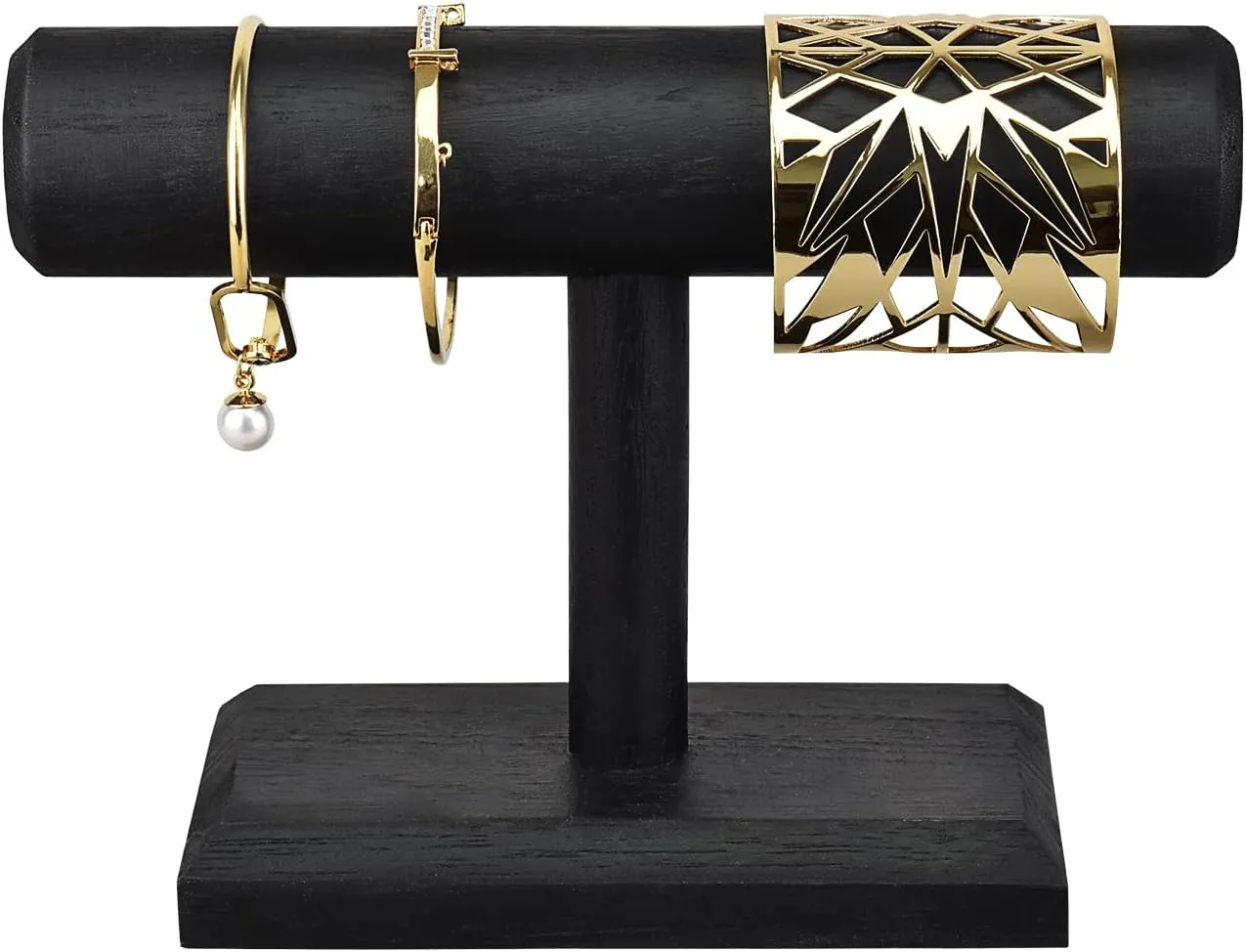 Ikee Design Wooden Jewelry Holder Display Stand for Selling, Bracelet Scrunchies Holder Display for Store, Showcase and Home, Antique Black Color, 7.9 W x 2.9 D x 5.5 H in