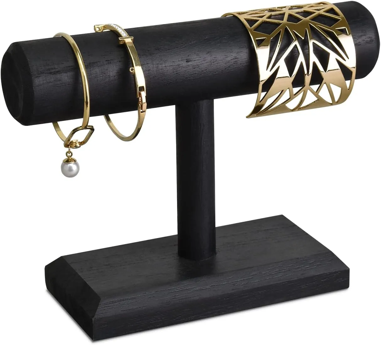 Ikee Design Wooden Jewelry Holder Display Stand for Selling, Bracelet Scrunchies Holder Display for Store, Showcase and Home, Antique Black Color, 7.9 W x 2.9 D x 5.5 H in