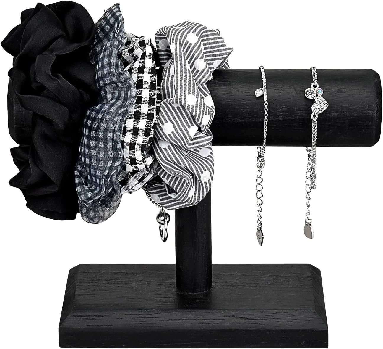 Ikee Design Wooden Jewelry Holder Display Stand for Selling, Bracelet Scrunchies Holder Display for Store, Showcase and Home, Antique Black Color, 7.9 W x 2.9 D x 5.5 H in