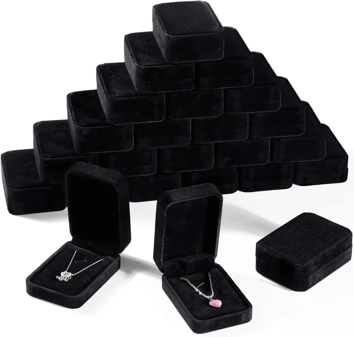 Inbagi 24 Pcs Necklace Pendant Box Velvet Jewelry Storage Display Case Ring Earring Pendant Jewelry Boxes Pearl Necklace Holder Gift Boxes for Christmas Wedding Engagement Birthday Anniversary(Black)
