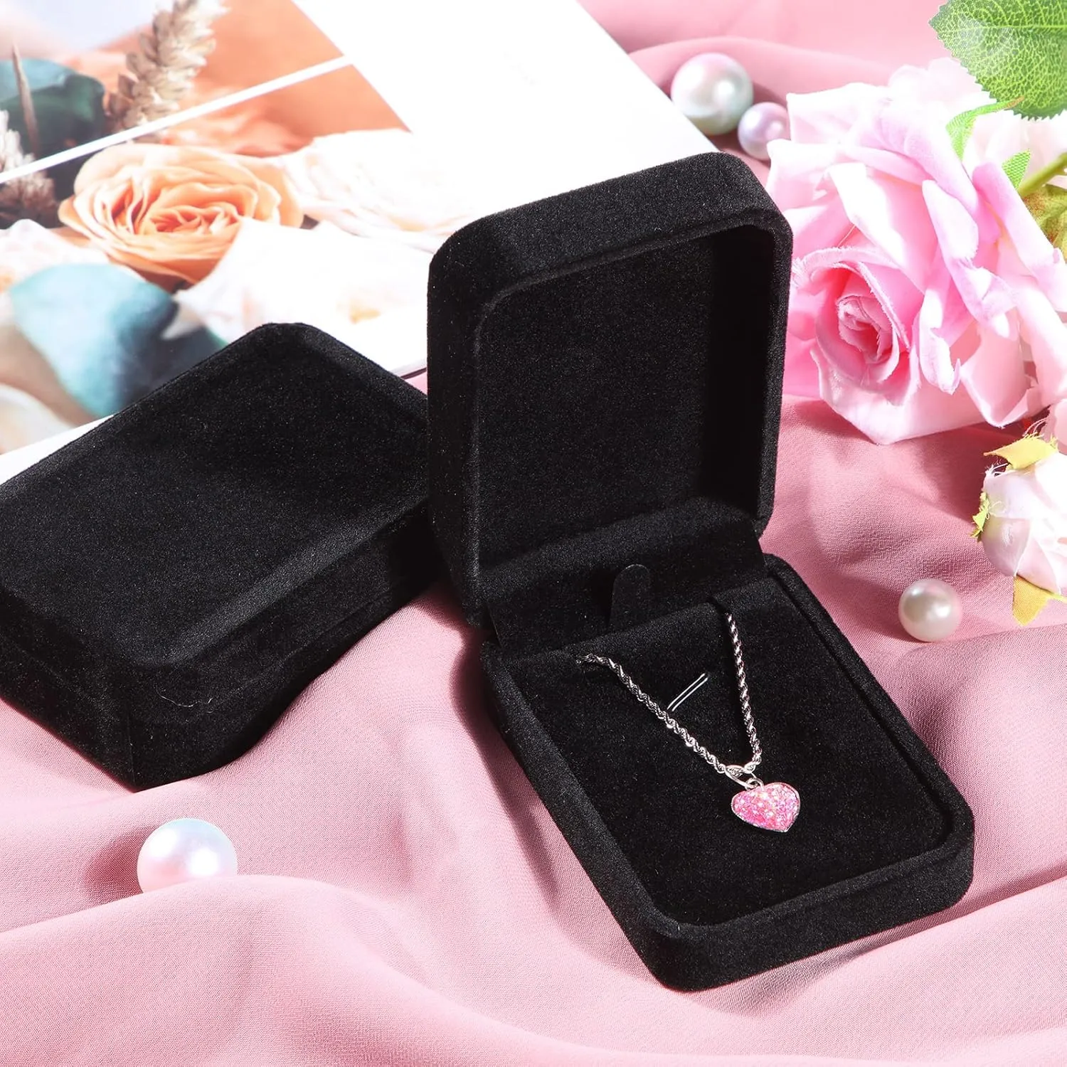 Inbagi 24 Pcs Necklace Pendant Box Velvet Jewelry Storage Display Case Ring Earring Pendant Jewelry Boxes Pearl Necklace Holder Gift Boxes for Christmas Wedding Engagement Birthday Anniversary(Black)