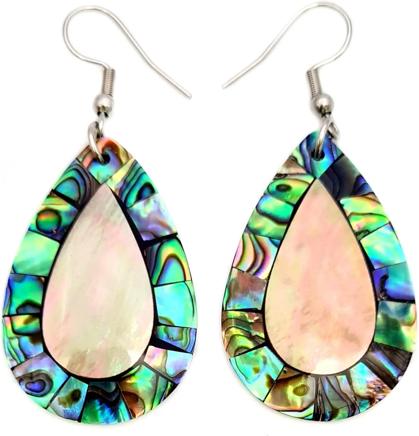 Iridescent Paua Abalone Shell Earrings, Natural Mother of Pearl Earrings, Handmade Dangle Teardrop Abalone Earrings, Seashell Earrings for Women Fashion Jewelry BA246