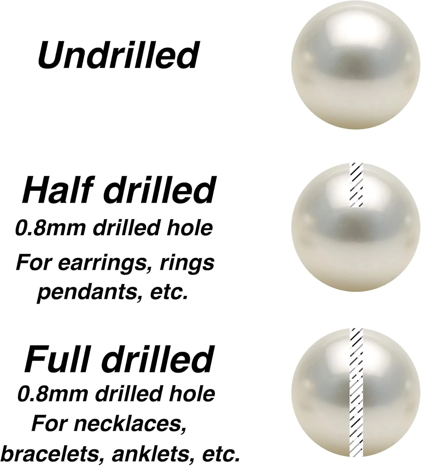 Japanese Akoya Loose Cultured Pearls AAAA Graded White Color 2-10mm Half Drilled or Undrilled for Jewelry Making Rings, Pendants, Earrings Add On Beads ??Orien Jewelry