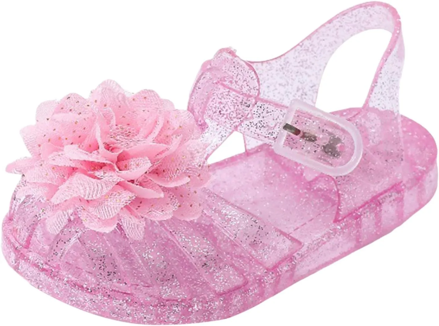 Jelly Sandals for Toddler Girls Sequin Flower Princess Shoes Closed Toe Mary Jane Shoes Casual Kids Summer Beach Flat Sandals