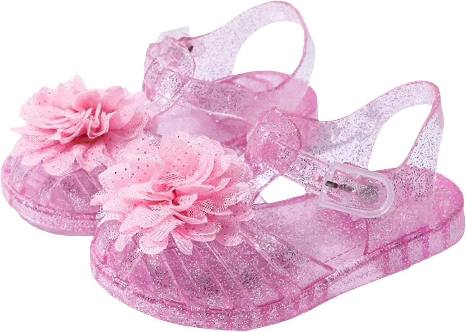 Jelly Sandals for Toddler Girls Sequin Flower Princess Shoes Closed Toe Mary Jane Shoes Casual Kids Summer Beach Flat Sandals