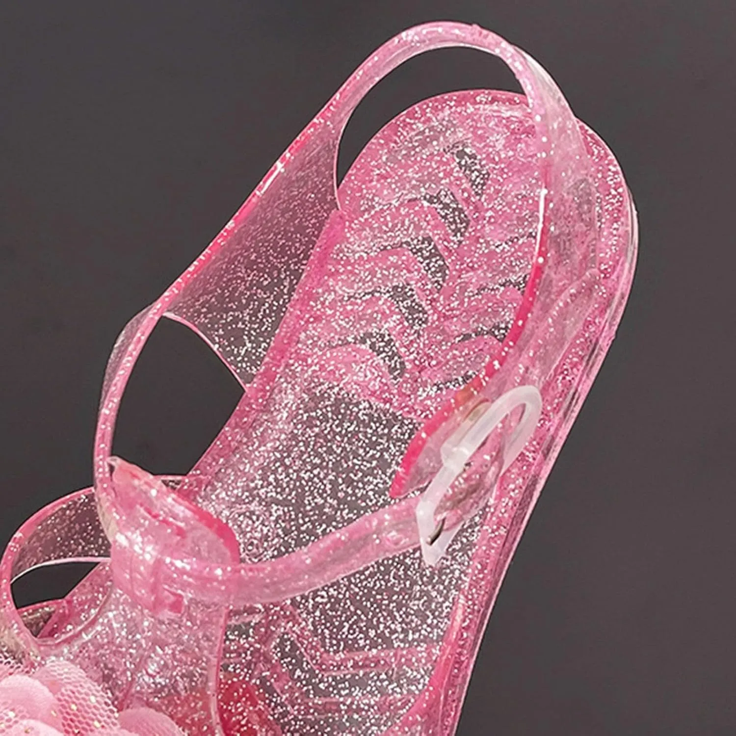 Jelly Sandals for Toddler Girls Sequin Flower Princess Shoes Closed Toe Mary Jane Shoes Casual Kids Summer Beach Flat Sandals
