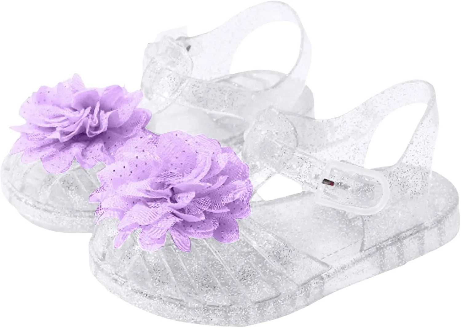 Jelly Sandals for Toddler Girls Sequin Flower Princess Shoes Closed Toe Mary Jane Shoes Casual Kids Summer Beach Flat Sandals