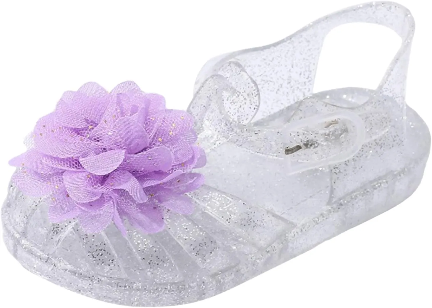 Jelly Sandals for Toddler Girls Sequin Flower Princess Shoes Closed Toe Mary Jane Shoes Casual Kids Summer Beach Flat Sandals