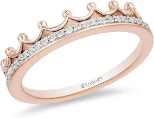 Jewelili Enchanted Disney Fine Jewelry 10K Rose Gold 1/10 Cttw Diamond Majestic Princess Tiara Ring