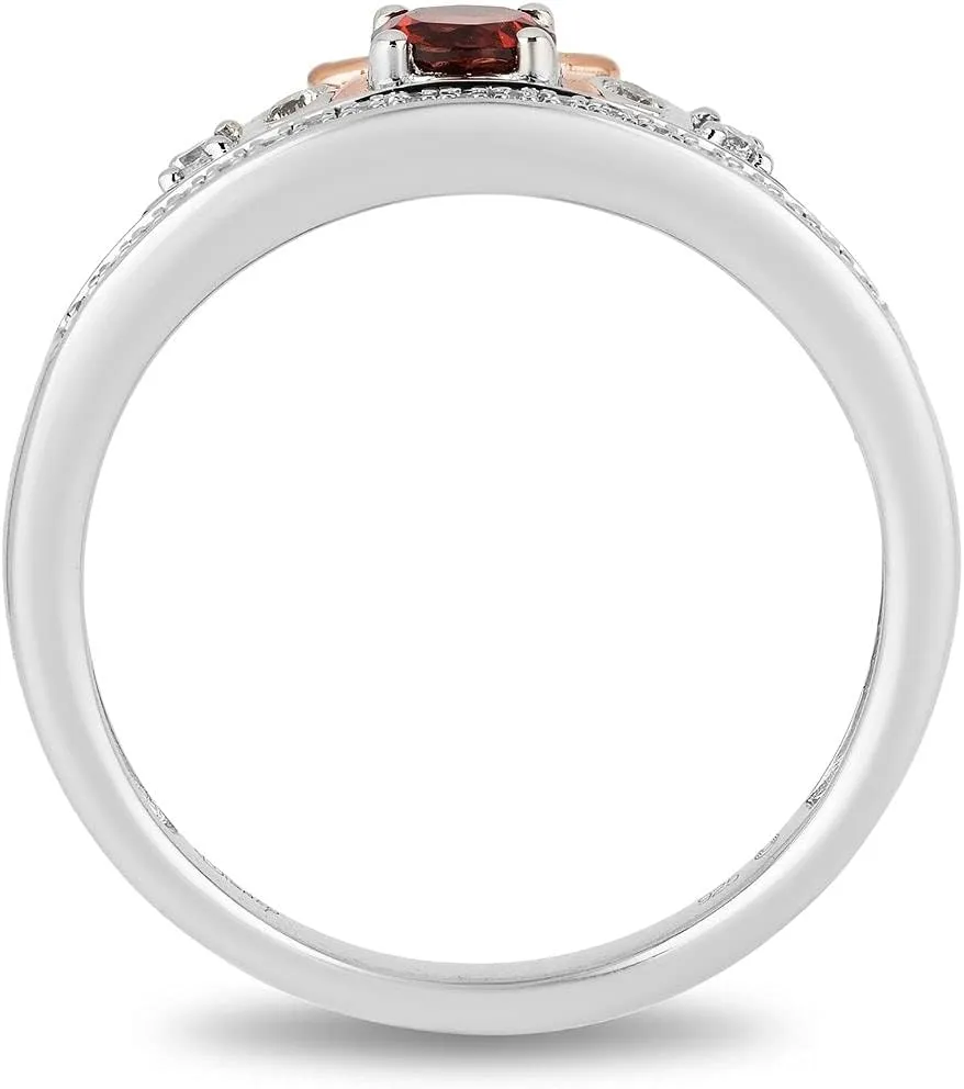 Jewelili Enchanted Disney Fine Jewelry 14K Rose Gold over Sterling Silver 1/10 Cttw Diamond and Red Garnet Snow White Tiara Ring