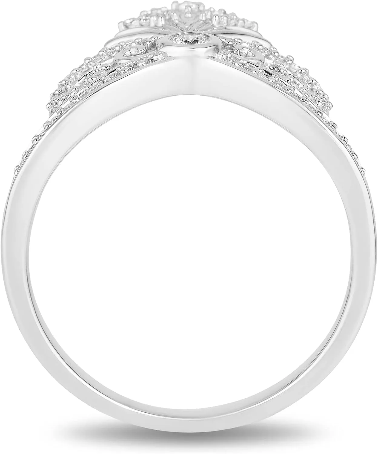 Jewelili Enchanted Disney Fine Jewelry Sterling Silver 1/5 Cttw Diamond Ariel Shell Tiara Ring.