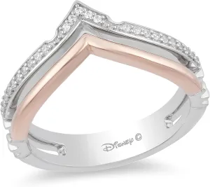 Jewelili Enchanted Disney Fine Jewelry Sterling Silver and 10K Rose Gold with 1/10 CTTW Diamond Aurora Tiara Ring