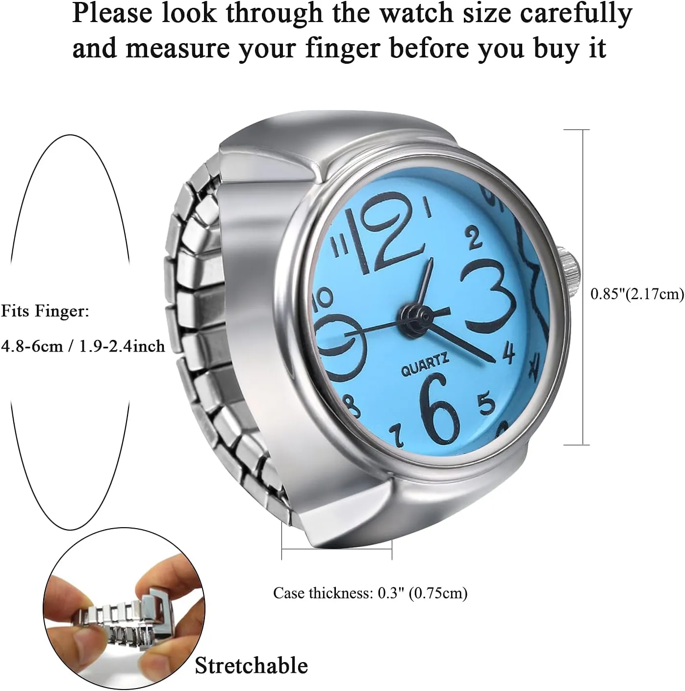 JewelryWe Men Women Finger Watch Creative Elastic Round Quartz Finger Ring Watches