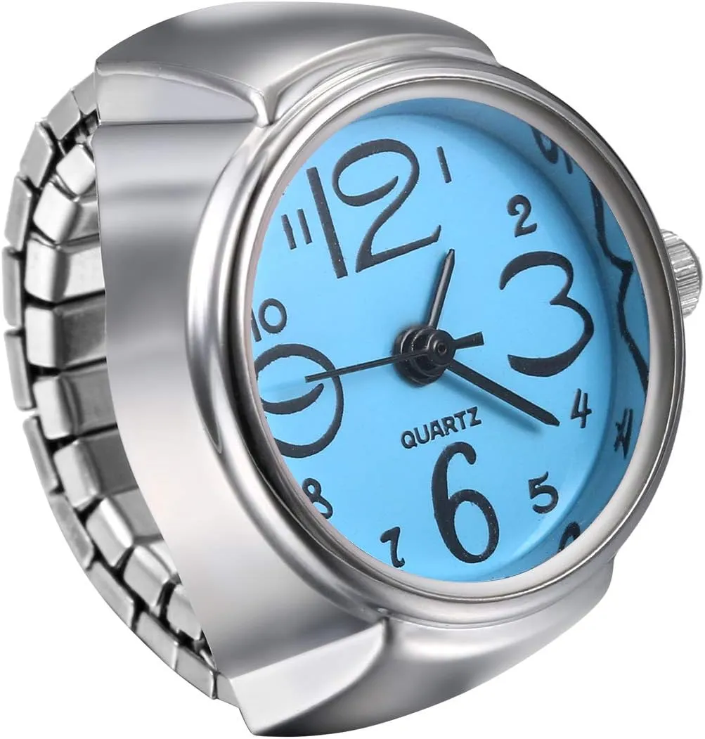 JewelryWe Men Women Finger Watch Creative Elastic Round Quartz Finger Ring Watches