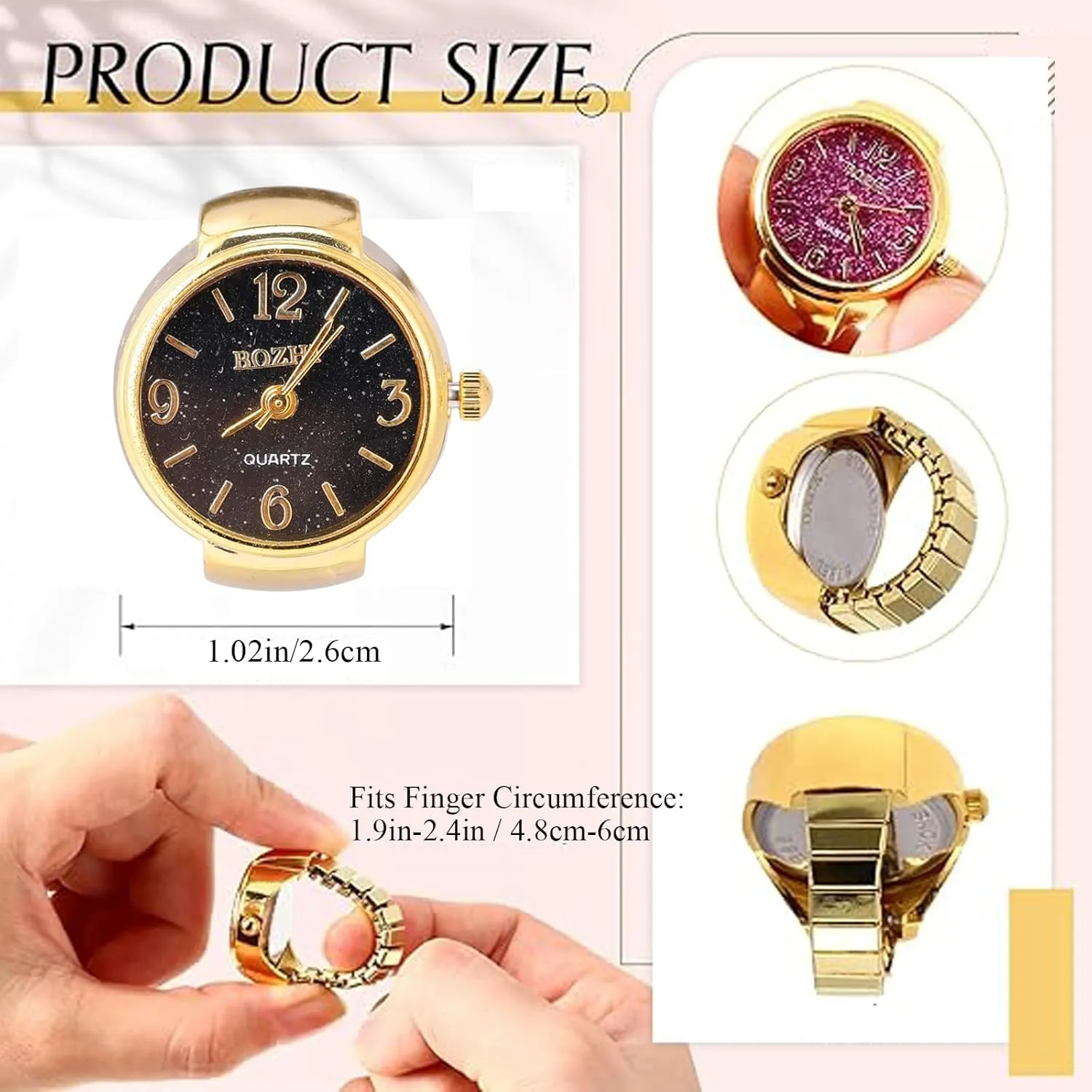 JewelryWe Men Women Finger Watches Set Wholesale Gold Silver Plated Elastic Watch Rings Round Quartz Ring Watches