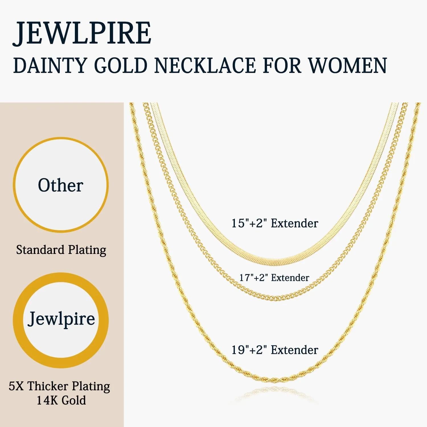 Jewlpire Gold Layered Necklaces for Women, Non Tarnish 14K Gold Chain Necklace Women Trendy Herringbone Necklace Paperclip Chain Toggle Clasp Necklace Fashion Gold Jewelry Gift for Women