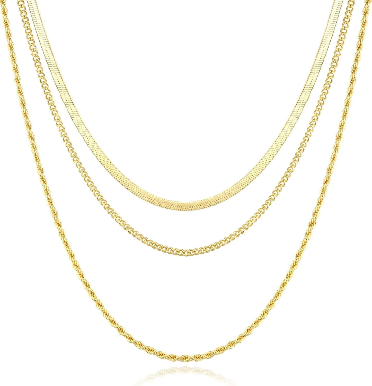 Jewlpire Gold Layered Necklaces for Women, Non Tarnish 14K Gold Chain Necklace Women Trendy Herringbone Necklace Paperclip Chain Toggle Clasp Necklace Fashion Gold Jewelry Gift for Women