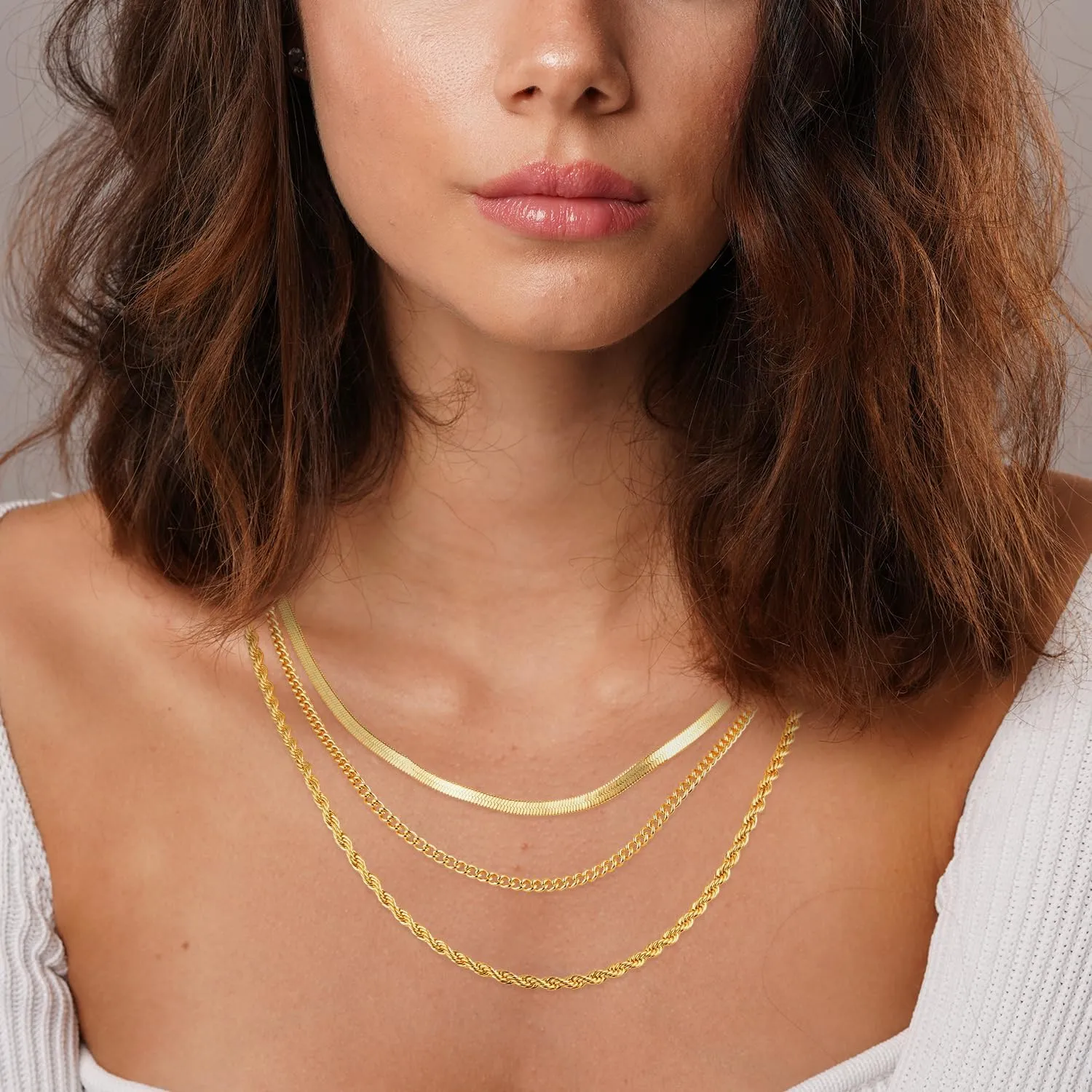 Jewlpire Gold Layered Necklaces for Women, Non Tarnish 14K Gold Chain Necklace Women Trendy Herringbone Necklace Paperclip Chain Toggle Clasp Necklace Fashion Gold Jewelry Gift for Women