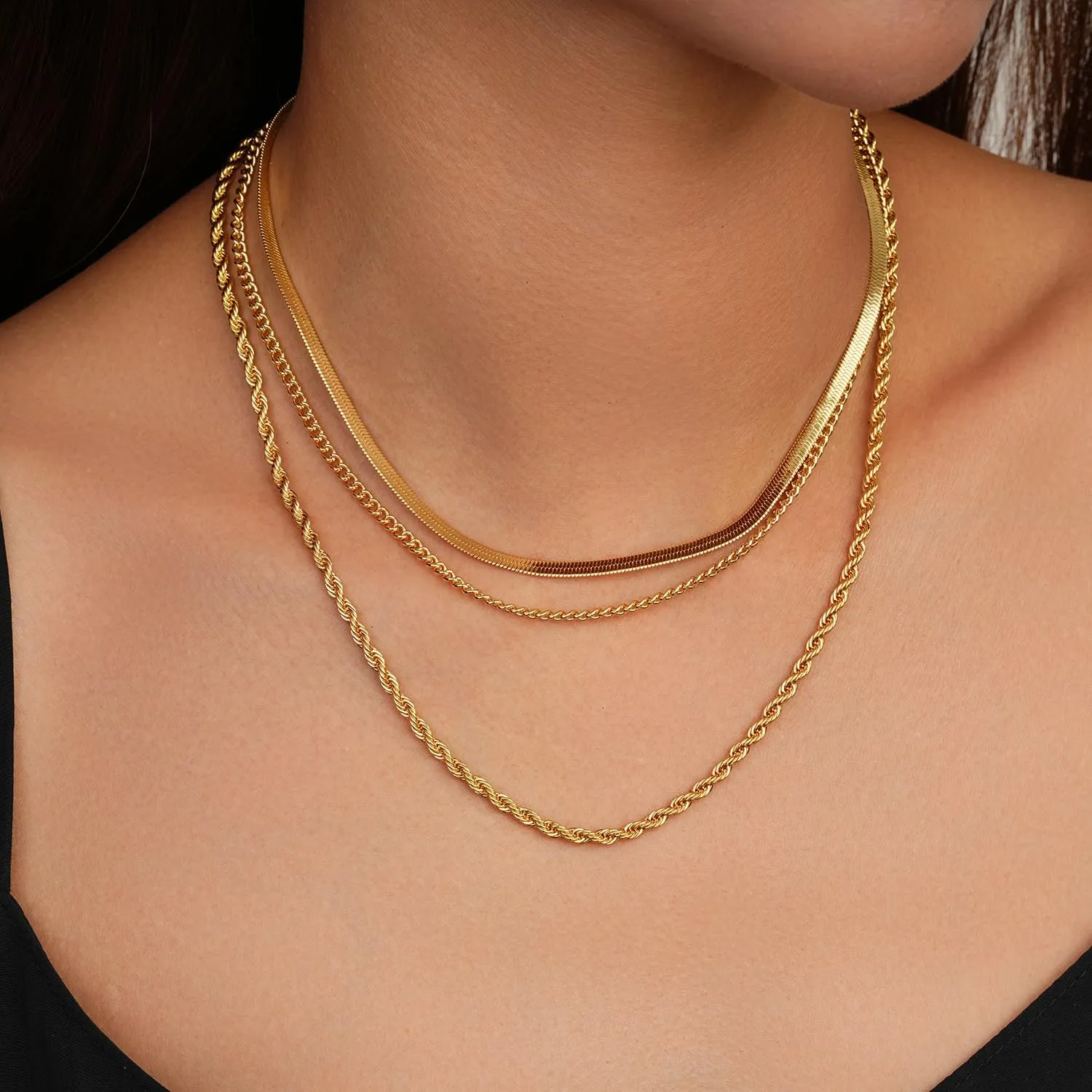 Jewlpire Gold Layered Necklaces for Women, Non Tarnish 14K Gold Chain Necklace Women Trendy Herringbone Necklace Paperclip Chain Toggle Clasp Necklace Fashion Gold Jewelry Gift for Women