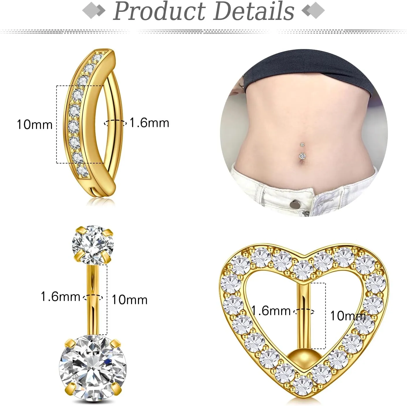 JFORYOU Belly Button Rings Stainless Steel 14G CZ Opal Navel Rings Barbells Women Girls Belly Piercing Jewelry