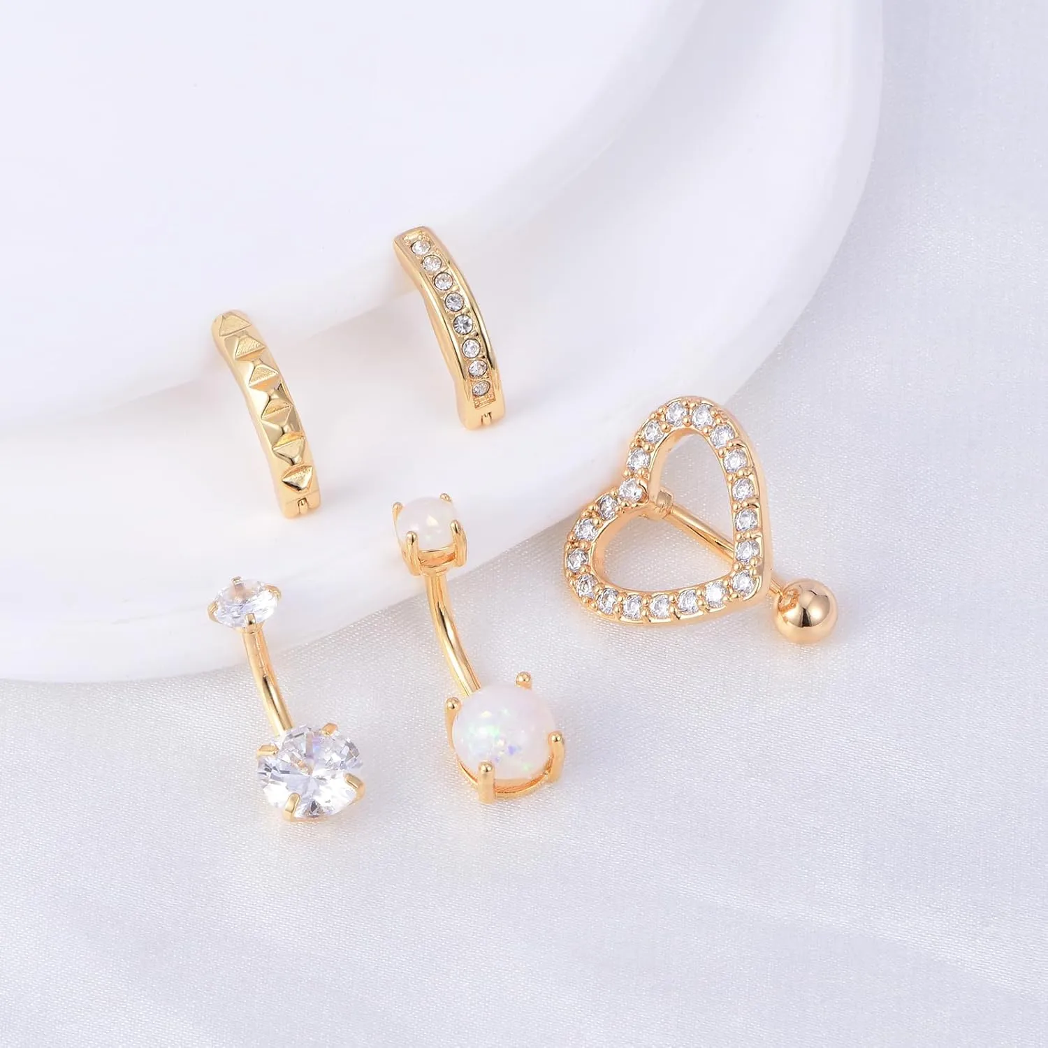 JFORYOU Belly Button Rings Stainless Steel 14G CZ Opal Navel Rings Barbells Women Girls Belly Piercing Jewelry