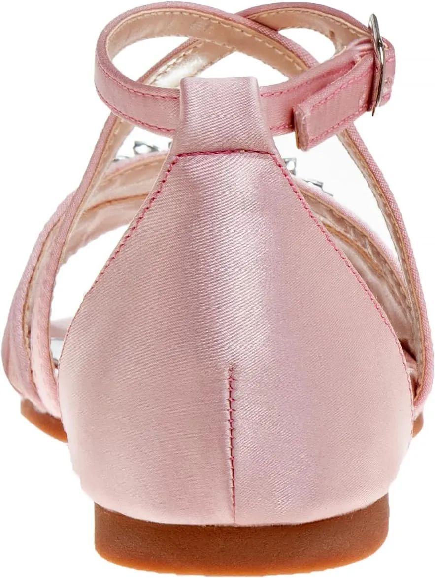 Josmo Girls Sandal Flats Dress Pumps - Kids Slip On Open Toe Strappy Sandal (Little Kid - Big Kid)