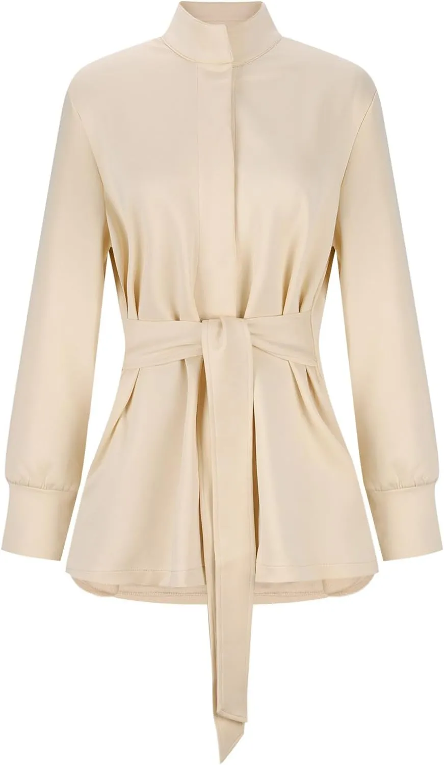 jsaierl Jackets for Women Belted Casual Long Sleeve Wrap Trench Coat 2024 Fall Trendy Button Up Lapel Dressy Outerwear