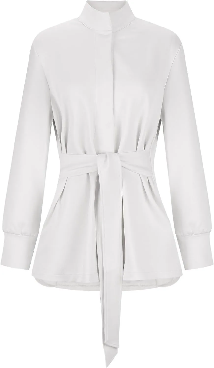 jsaierl Jackets for Women Belted Casual Long Sleeve Wrap Trench Coat 2024 Fall Trendy Button Up Lapel Dressy Outerwear