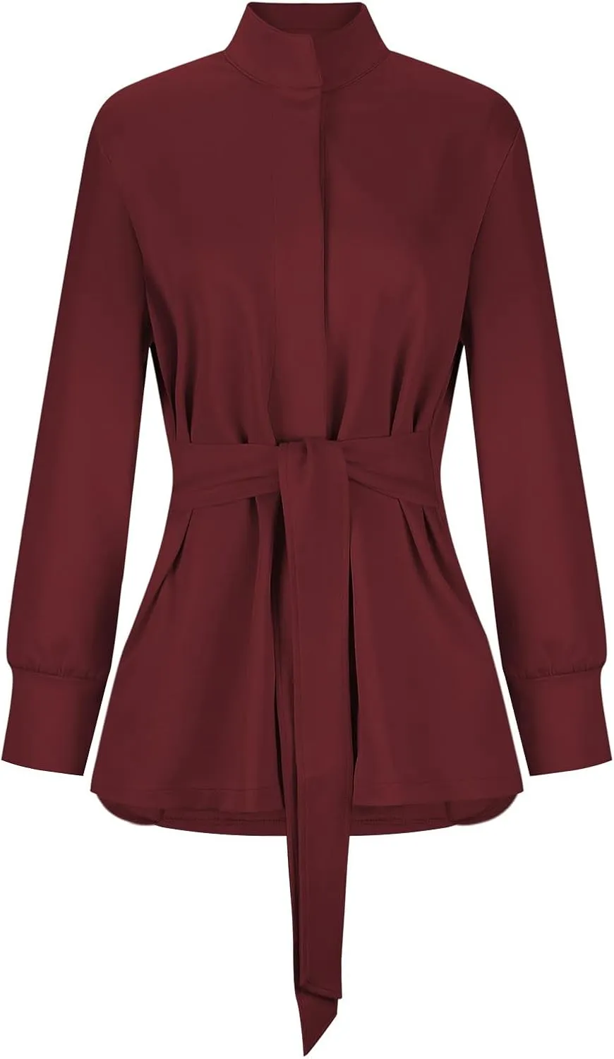 jsaierl Jackets for Women Belted Casual Long Sleeve Wrap Trench Coat 2024 Fall Trendy Button Up Lapel Dressy Outerwear