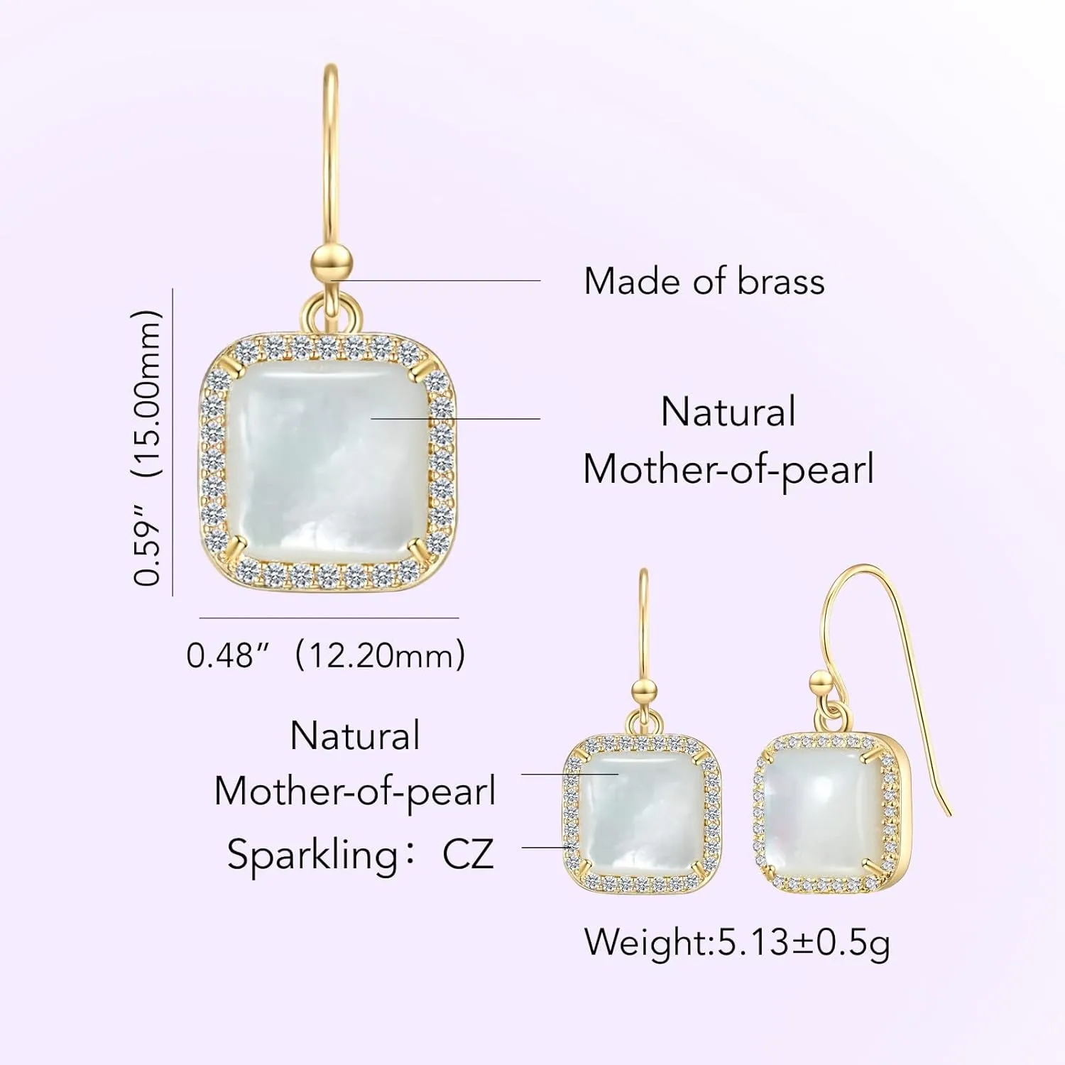 Jupiter Gemstone Square Drop Earrings, Genuine Gemstone Natural Birthstone Dangle Earrings with Zirconia Fashion Jewelry Gifts for Valentine's Day, Mother's Day, Birthday